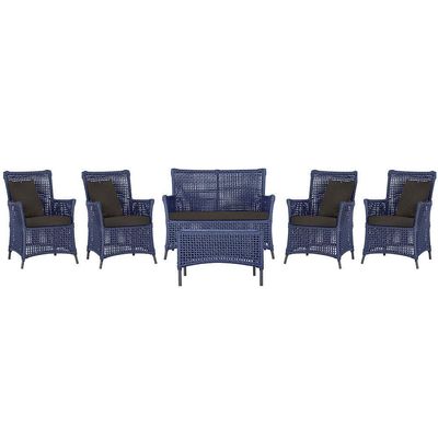 Jogo Sofá 4 Poltronas E Mesa Igapó Preta E9 Trama Original Azul