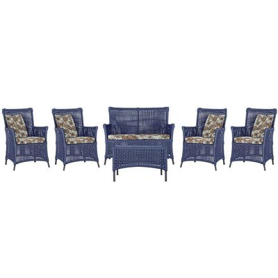 Jogo Sofá 4 Poltronas E Mesa Igapó Preta E6 Trama Original Azul