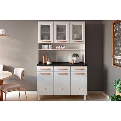 Kit de Cozinha Compacta Mirage New Aço c/ 6 Portas e 3 Gavetas 120cm Branco - Telasul
