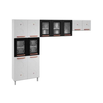 Cozinha Completa Mirage New Aço 3 Peças (2Aéreos+1Paneleiro) CZ32 Branco/Preto - Telasul