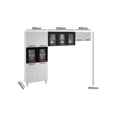 Cozinha Completa Mirage New Aço 3 Peças (2Aéreos+1Paneleiro) CZ32 Branco/Preto - Telasul