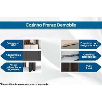 Cozinha Completa Firenze 3 Peças (2Aéreos+1Paneleiro) CP07 Avena/Grafito - Demóbile