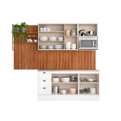 Kit de Cozinha Completa 9 Peças Bella (2Aéreos+2Balcões+5Complementos) C9P60 Nogal/Cinza - Carraro