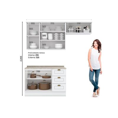 Kit de Cozinha Completa 4 Peças Americana (2Aéreos+1Balcão+1Complemento) CZ148 Branco - Henn