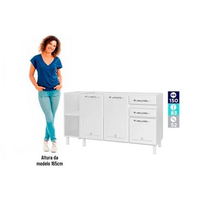 Balcão De Cozinha Star New 3 Portas E 2 Gavetas S-tampo 150cm Preto - Telasul
