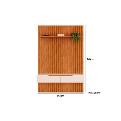 Estante p/ Sala até 55 Pol Pratic Ripado c/ 2 Gavetas 143x240cm Cedro/Bali - DJ Móveis