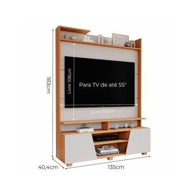 Painel Home p/ TV até 55 Pol Master c/ 2 Prateleiras e Pés 135x183cm Cinamomo/Off White - Permóbili