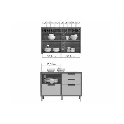Kit de Cozinha Completa 2 Peças Imperatriz (1Aéreo+1Balcão) C2P30 Freijo/Off White - Nesher