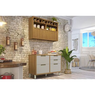 Kit de Cozinha Completa 2 Peças Imperatriz (1Aéreo+1Balcão) C2P30 Freijo/Off White - Nesher