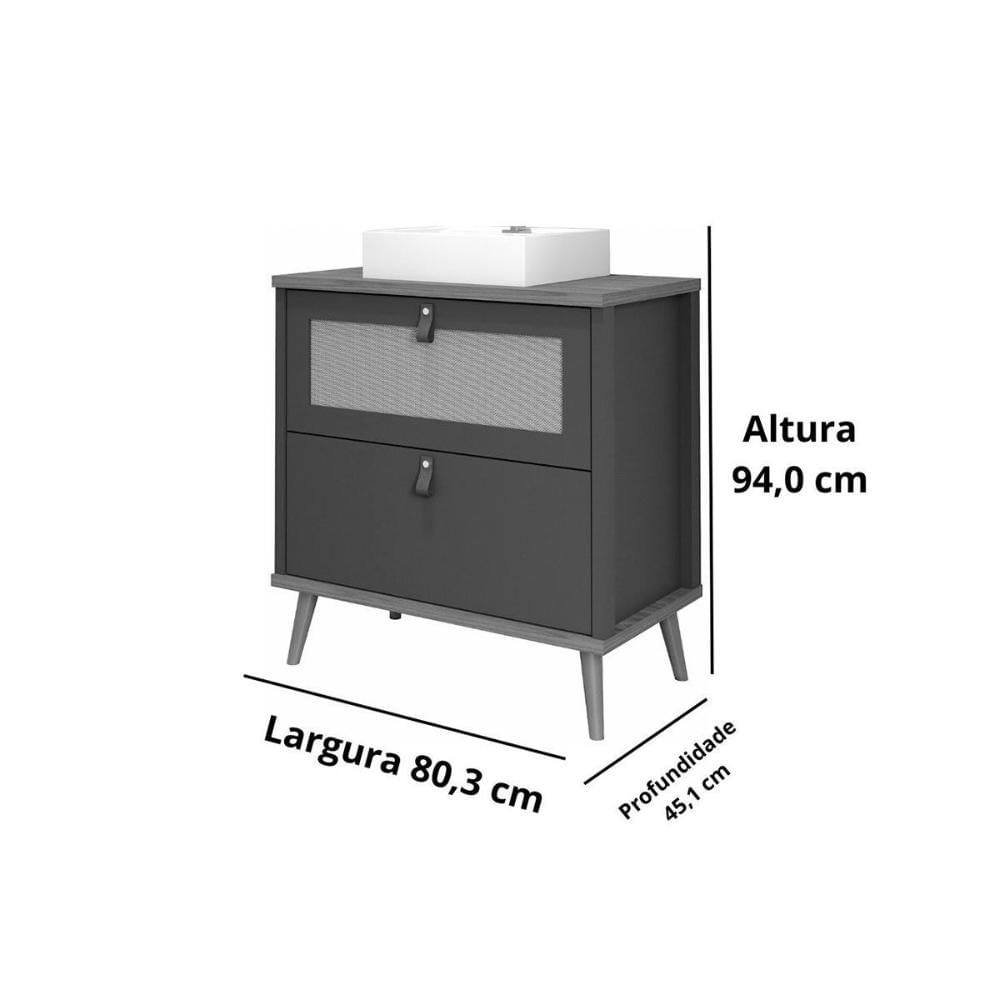 Bancada de Banheiro Balcão Vêneto 1 Porta e 1 Gaveta c/ Cuba 80cm Titanium/Freijo - MGM
