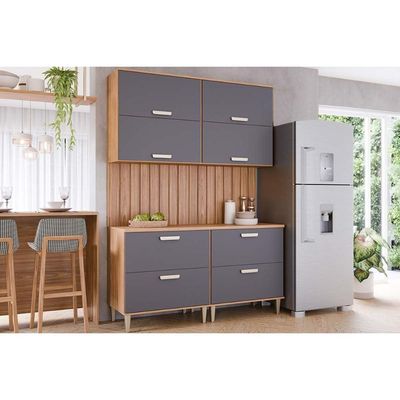 Cozinha Modulada Completa Bella 6 Peças (2Aéreos+2Balcões+2Complementos) C6P82 Freijo/Titanium - MGM