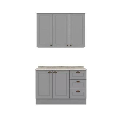 Kit de Cozinha Completa 3 Peças Americana (1Aéreo+1Balcão+1Complemento) CZ120 Cinza - Henn