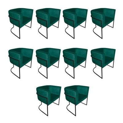 Kit 10 Cadeiras De Jantar Premium Base De Ferro Preta Veludo Verde