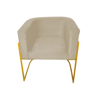 Kit 10 Poltronas Decorativa Sala De Estar Base De Ferro Dourada Veludo Bege