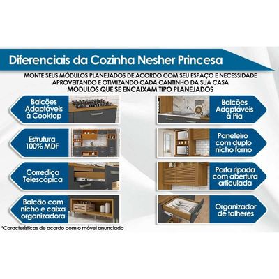 Cozinha Completa Princesa 4 Peças (1Aéreo+2Balcões+1Paneleiro) C6P64 Freijo/Grafite - Nesher