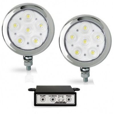 Farol de Milha Strobo Estrobo Safetycar Redondo Led Amarelo Corpo Cromado Par