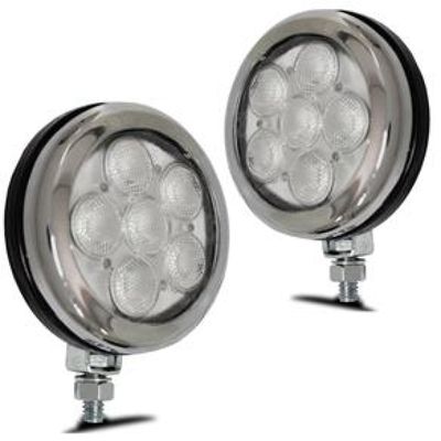 Farol de Milha Strobo Estrobo Safetycar Redondo Led Amarelo Corpo Cromado Par