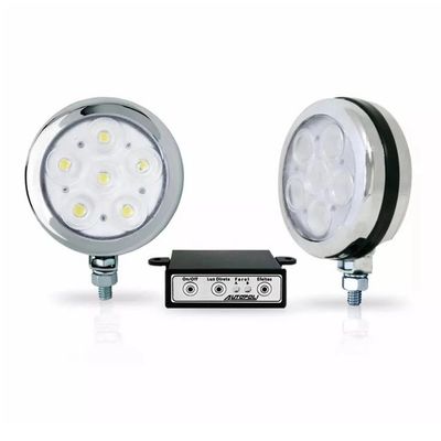 Farol de Milha Strobo Estrobo Safetycar Redondo Led Amarelo Corpo Cromado Par