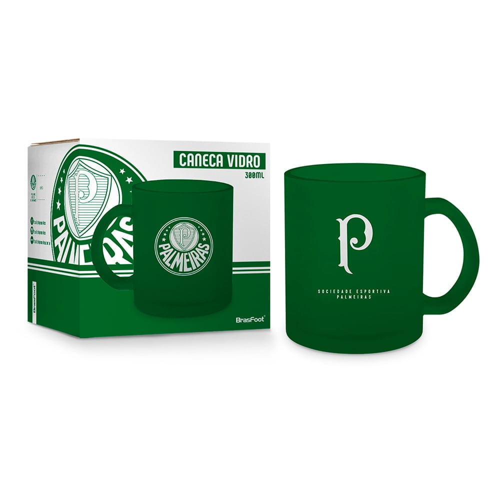 Caneca Vidro Diamond BrasFoot Palmeiras 300 ML Licenciada Verde