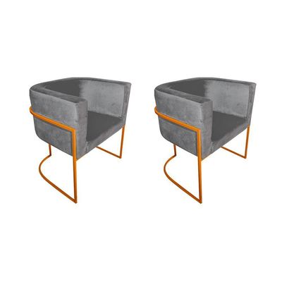 Kit 2 Cadeiras De Jantar Premium Base De Ferro Cobre Veludo Cinza