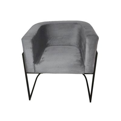 Kit 4 Poltronas Decorativa Sala De Estar Base De Ferro Preta Veludo Cinza