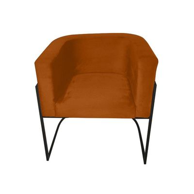 Kit 8 Poltronas Decorativa Sala De Estar Base De Ferro Preta Veludo Terracota Laranja