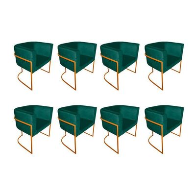 Kit 8 Poltronas Decorativa Sala De Estar Base De Ferro Cobre Veludo Verde