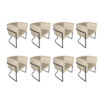 Kit 8 Cadeiras De Jantar Premium Base De Ferro Preta Veludo Bege