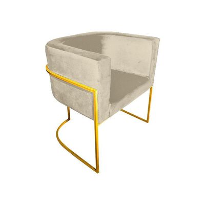 Kit 6 Poltronas Decorativa Sala De Estar Base De Ferro Dourada Veludo Bege