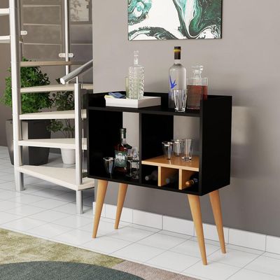 Aparador Para Salas E Recepção Com Porta Garrafas E Bebidas Preto