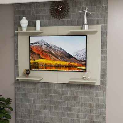 Painel De TV Até 50 Pol Amanda Minimalista Com Prateleira MDF Off White