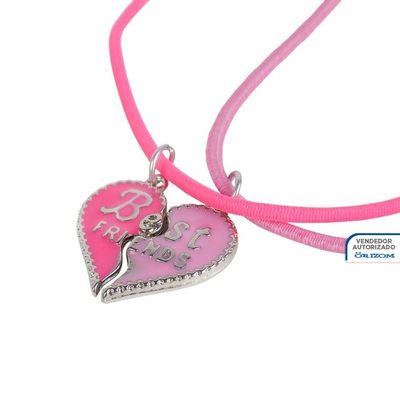 Kit 2 Colares Amizade Best Friend Amigas + Pingente Coração Menina Moda Presente Rosa Ajustavel