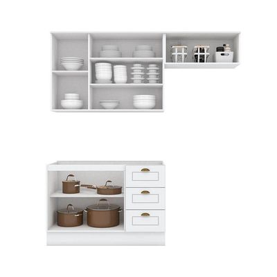 Kit Cozinha Modulada 3 Peças Americana (2Aéreos+1Balcão) s/Pia CZ136 Branco - Henn