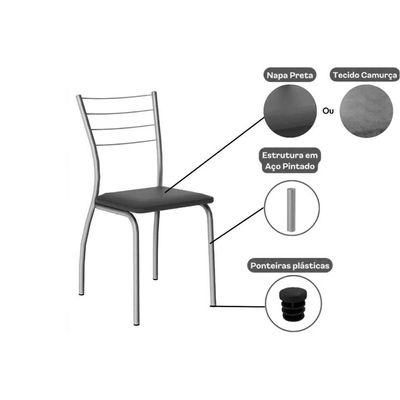 Conjunto: Mesa de Cozinha Multiuso Dobrável e 2 Banquetas 1700 Prata/Branco - Prata/Preto - Carraro