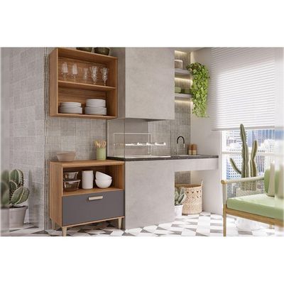 Kit Cozinha Modulada 2 Peças Bella s/ Portas (1Aéreo+1Balcão) 80cm Freijo/Titanium-MGM