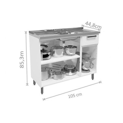 Gabinete c/ Pia Cozinha Balcão Múltipla 3 Portas e 1 Gaveta Branco/Preto - Bertolini
