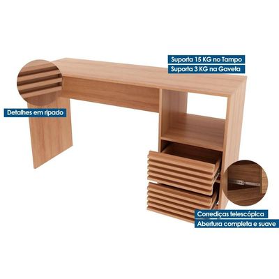 Mesa Computador Escrivaninha c/ Gaveteiro Ripado ME4174 Amêndoa - Tecno Mobili