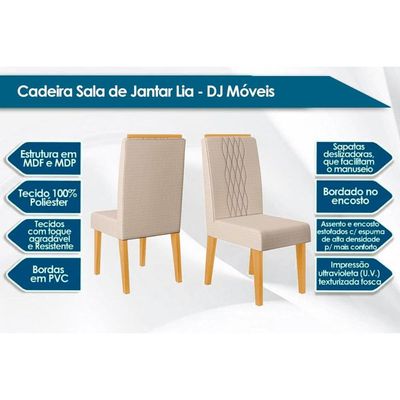 Kit 4 Cadeiras de Cozinha Lia 4 un Cedro/Linho Neve - DJ Móveis