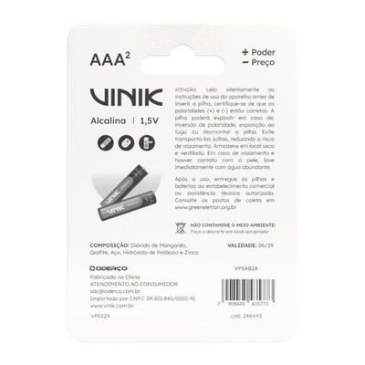 Pilha Alcalina AAA C/2 1.5V - VP3AB2A