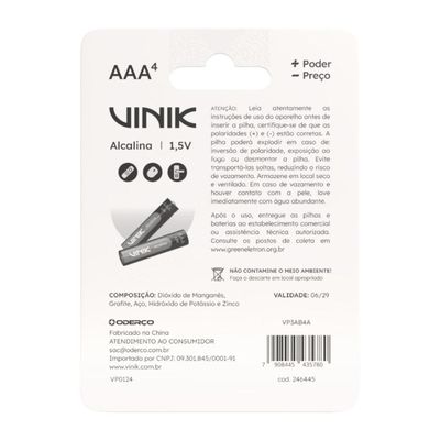 Pilha Alcalina AAA C/4 1.5V - VP3AB4A