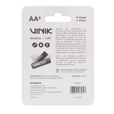 Pilha Alcalina AA C/8 1.5V - VP2AB8A