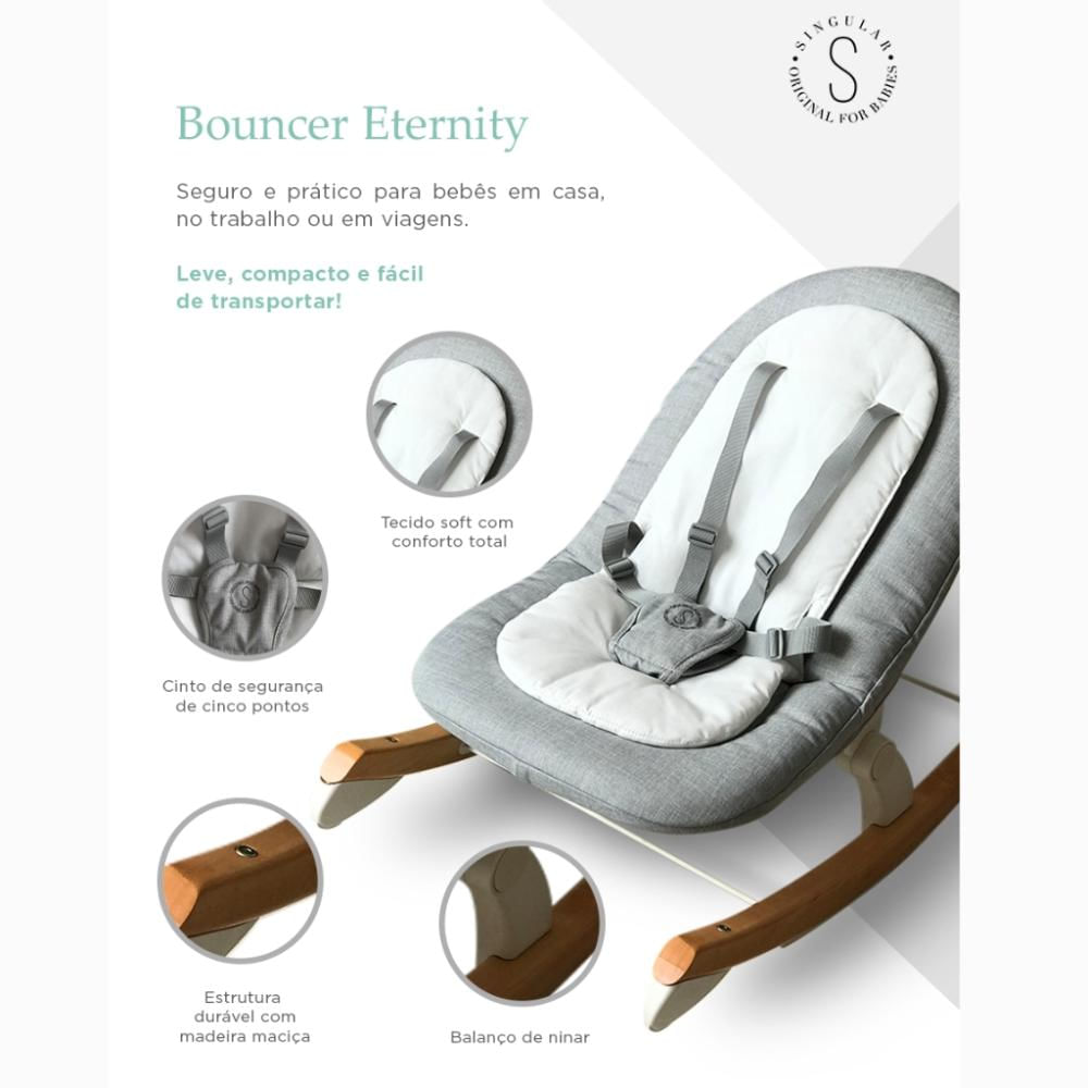 Cadeira de Descanso Bouncer Eternity Cinza Mescla e Branco - Singular Baby