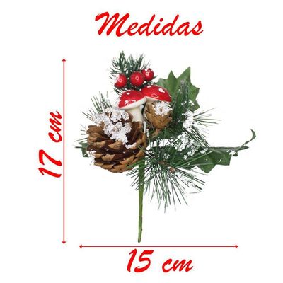Kit 4 Ramos Cogumelo Decoração Natal Artificial Com Detalhes Branco 17cm