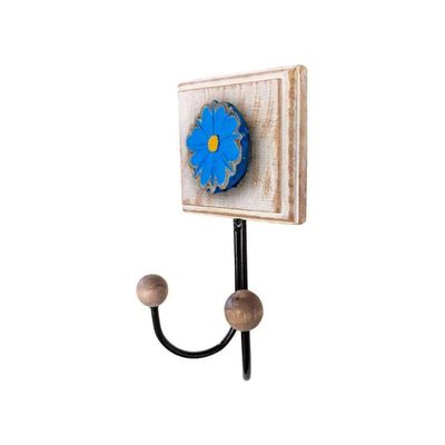 Kit Banheiro Com 2 Toalheiros Duplos + Porta Papel Higiênico + Toalheiro Rustico Artesanal Cor Azul