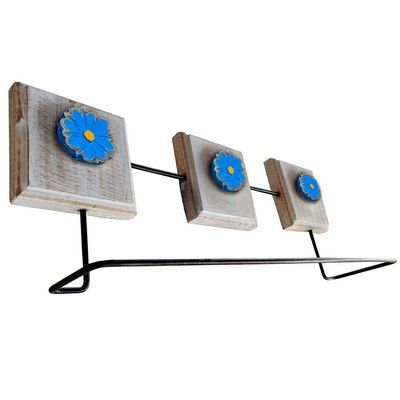 Kit Banheiro Com 2 Toalheiros Duplos + Porta Papel Higiênico + Toalheiro Rustico Artesanal Cor Azul