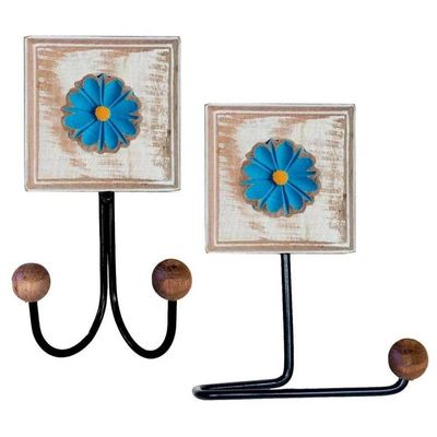 Kit Banheiro Com 2 Toalheiros Duplos + Porta Papel Higiênico + Toalheiro Rustico Artesanal Cor Azul