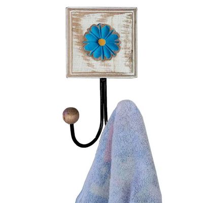 Kit Banheiro Com 2 Toalheiros Duplos + Porta Papel Higiênico + Toalheiro Rustico Artesanal Cor Azul