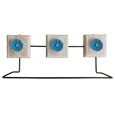 Kit Banheiro Com 2 Toalheiros Duplos + Porta Papel Higiênico + Toalheiro Rustico Artesanal Cor Azul