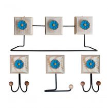 Kit Banheiro Com 2 Toalheiros Duplos + Porta Papel Higiênico + Toalheiro Rustico Artesanal Cor Azul