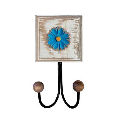 Kit Banheiro Com 2 Toalheiros Duplos + Porta Papel Higiênico + Toalheiro Rustico Artesanal Cor Azul
